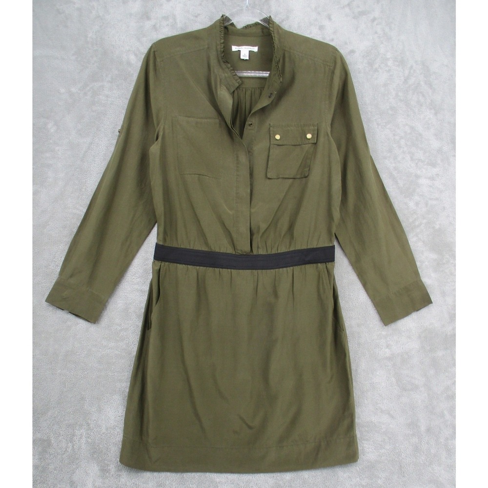 Banana Republic Shirt Dress‎ Womens 8 Silk Olive Green Pockets Office Career